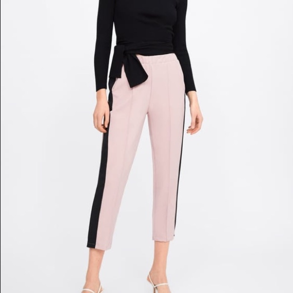 Zara Pink Pants with Black Stripe